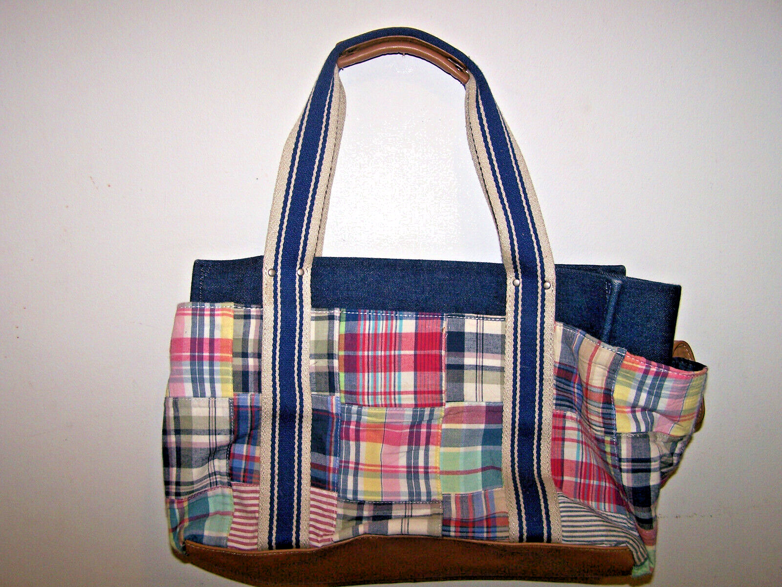 TOMMY HILFIGER NAVY BLUE PLAID TOTE HANDBAG - image 2