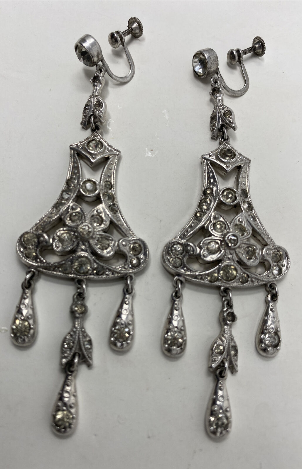 ANTIQUE EDWARDIAN ART DECO SILVER CRYSTAL RHINEST… - image 11