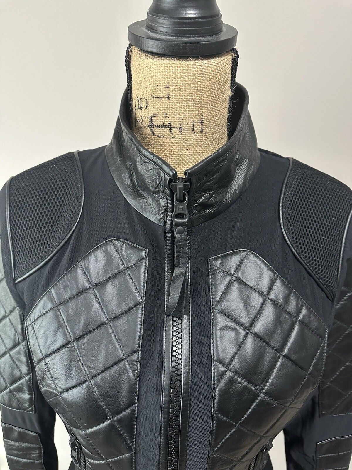 Classic Mesh Quilted Moto Jacket Blanc Noir - image 12