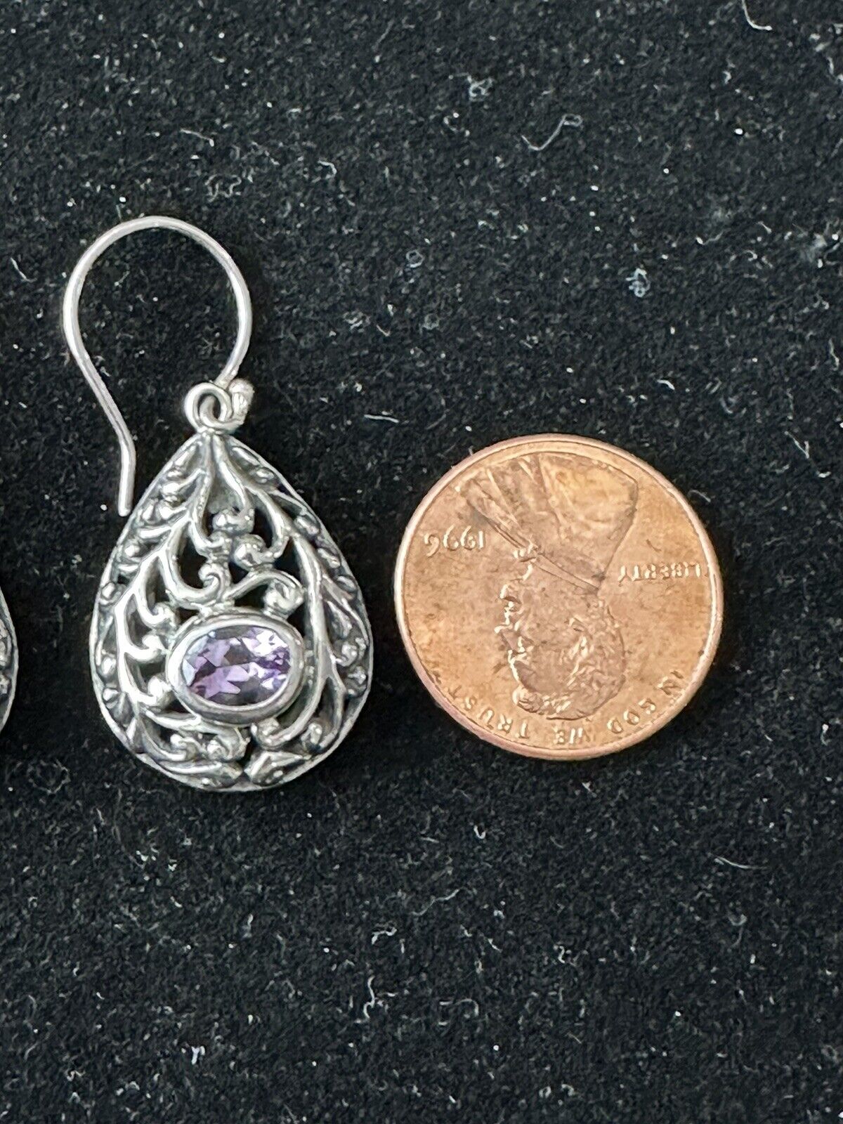 Vtg sterling silver 925 amethyst filigree drop da… - image 2