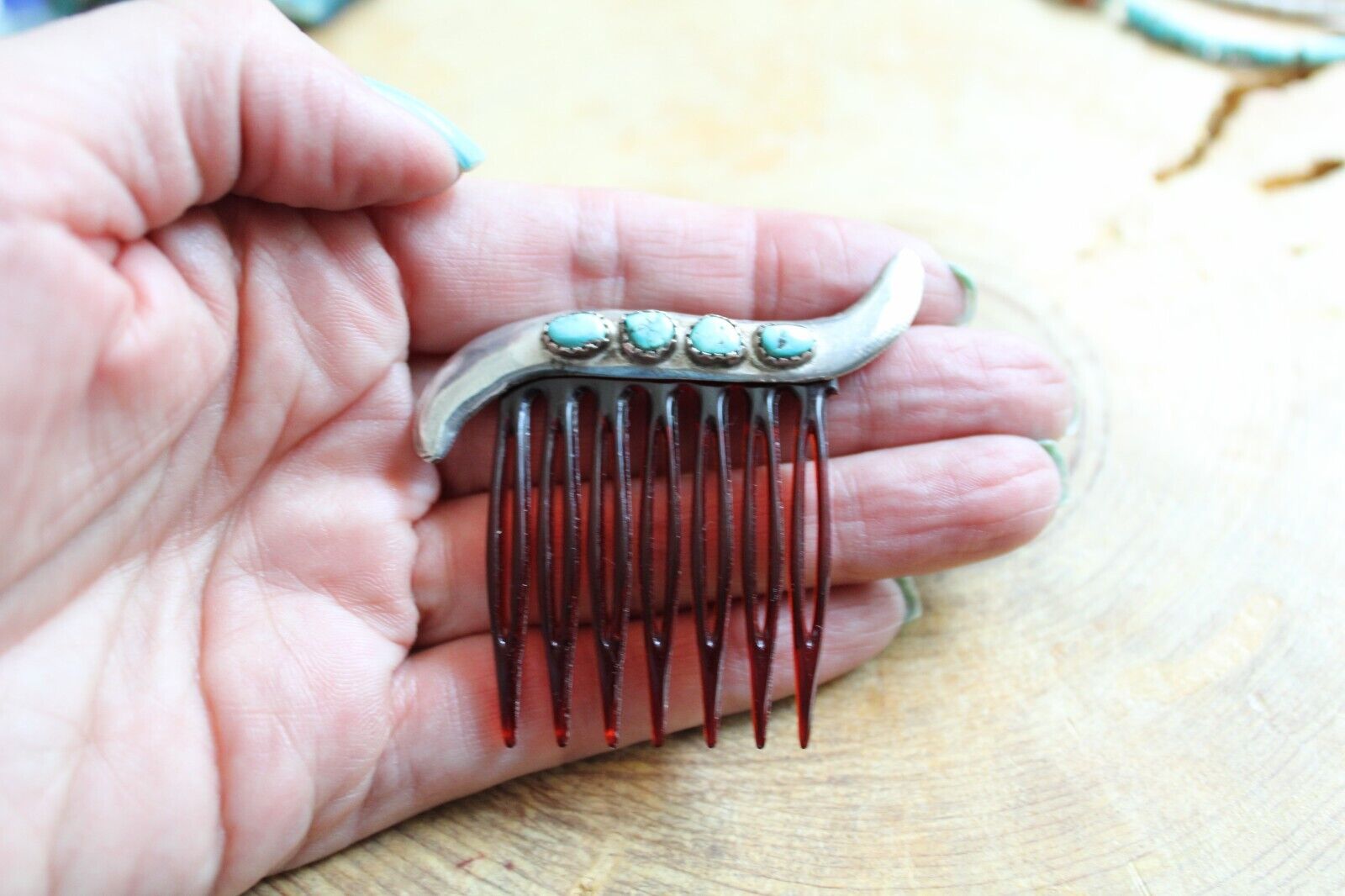 Turquoise & Sterling Silver Hair Comb Hair Clip N… - image 7