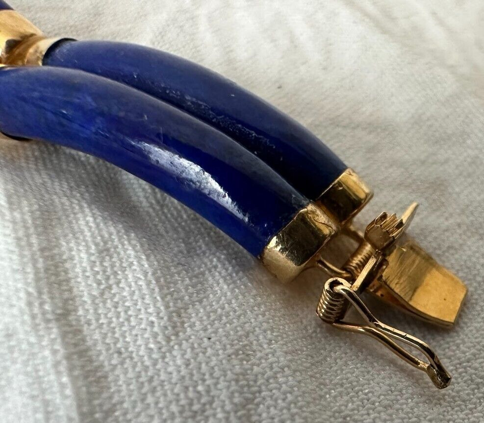 Vintage CHINESE 14K 585 Yellow GOLD & LAPIS Link … - image 5