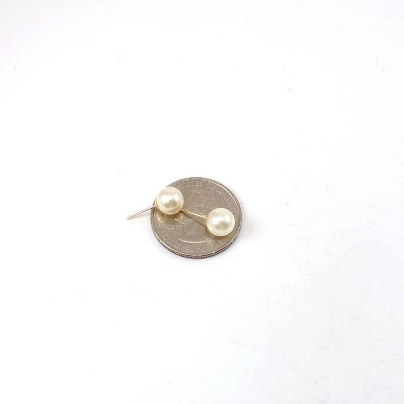 Solid 14K Yellow Gold 7mm White Pearl Post Stud E… - image 5