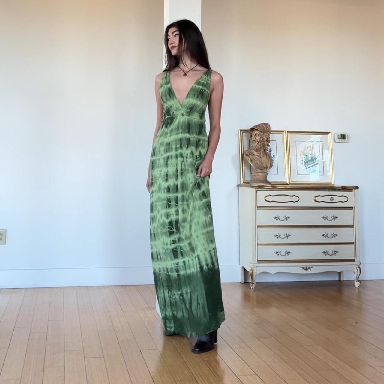 vintage y2k green tie dye maxi dress M - image 7