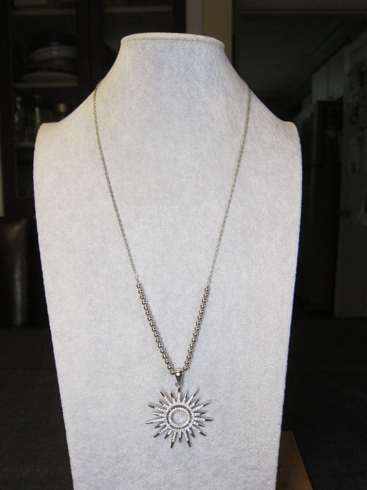 Beautiful silver-tone pave crystal 25" sun pendan… - image 2