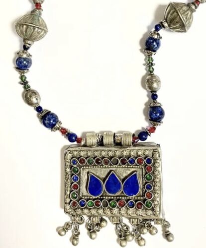 VTG  TIBETAN  BOHO Enamel & Glass STATEMENT NECKLA