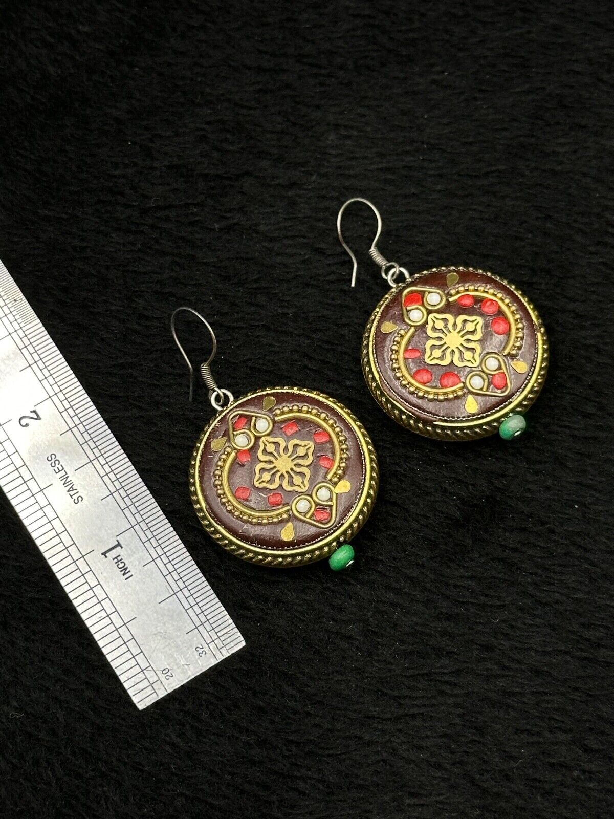 Vintage Tibetan Nepalese Unique Brass Earring Wit… - image 3