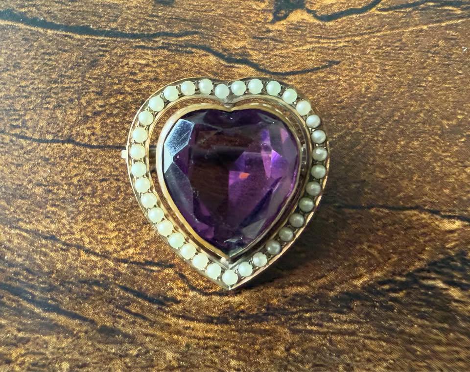 Antique 1860s Victorian Gold Filled Purple Glass … - image 1