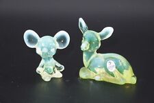 VTG Lot of 2 Fenton Uranium Vaseline Glass Deer & Mouse Figurines-Mint Condition