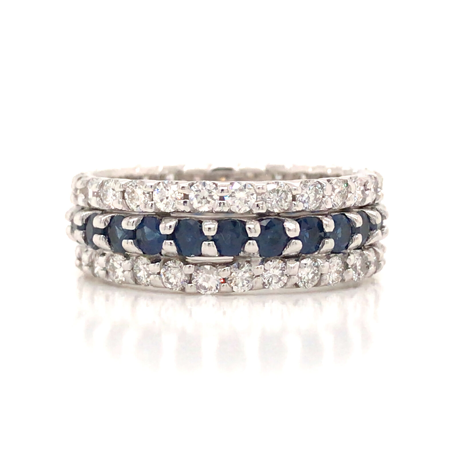 14K Diamond and Sapphire 3-Row Eternity Band Whit… - image 1