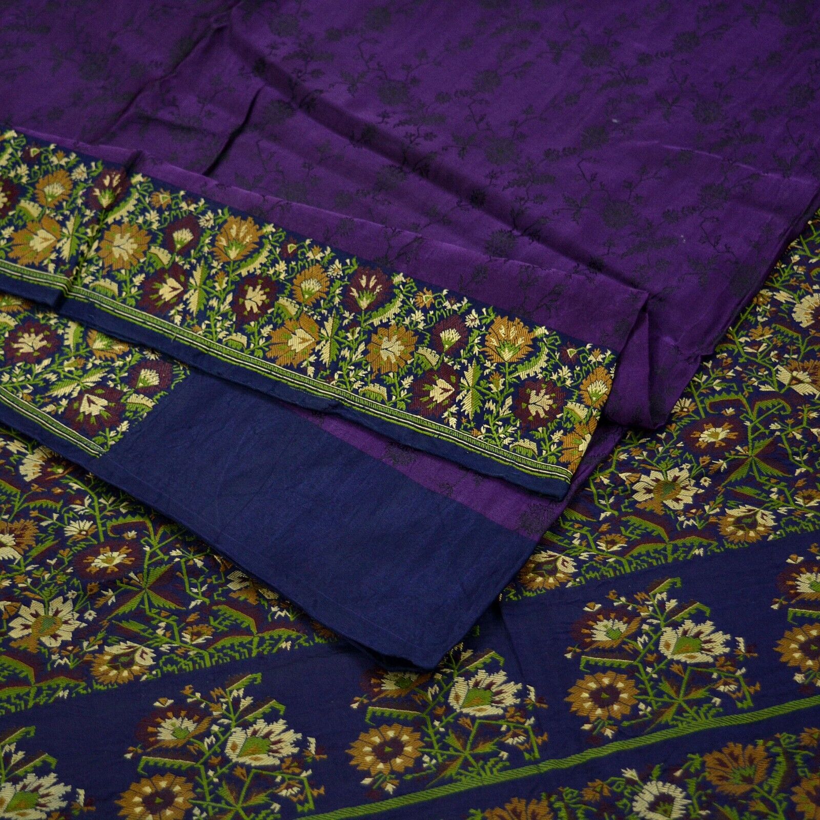 Vintage Heavy Sari Purple & Blue Pure Satin Silk … - image 19