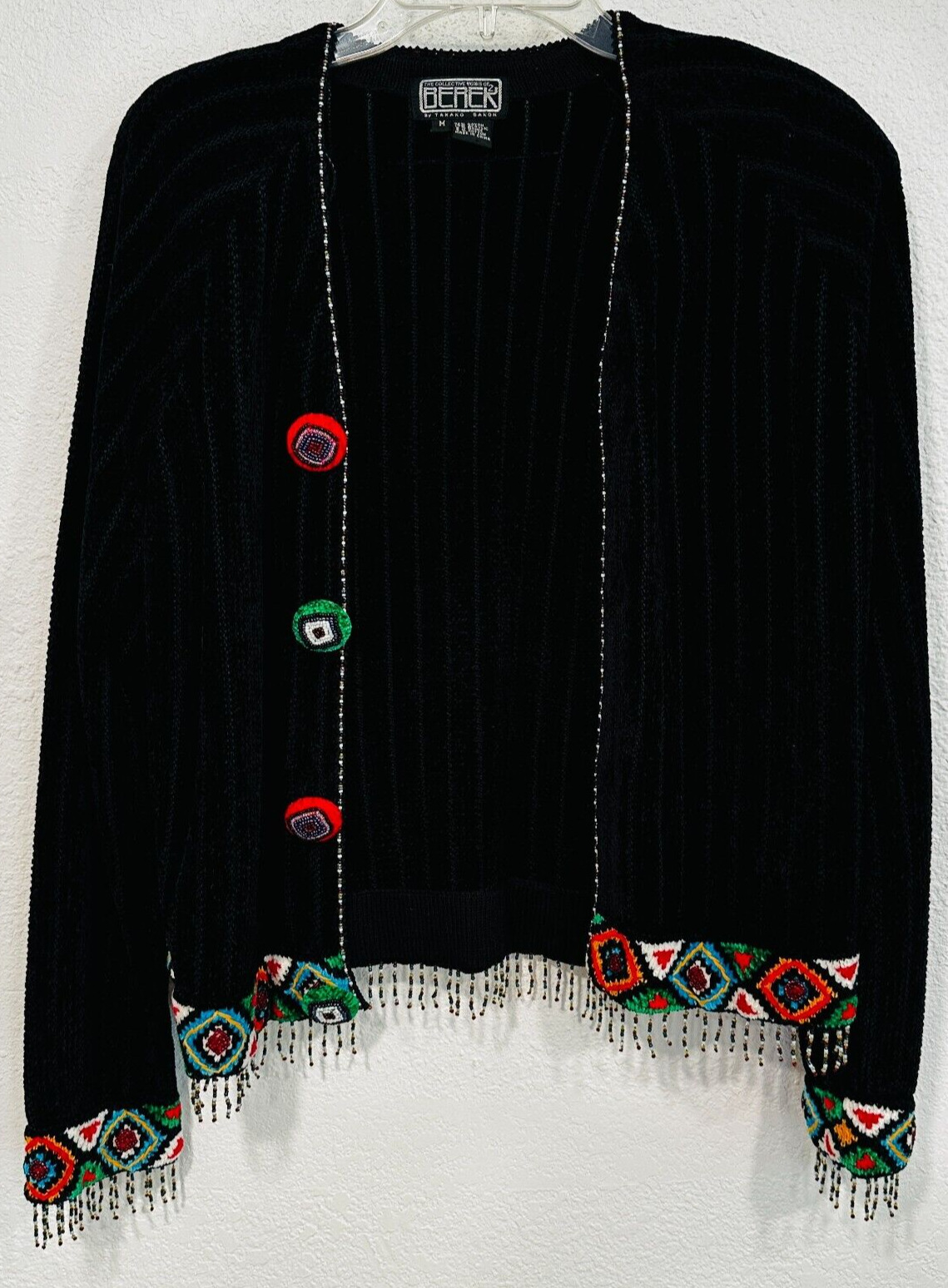 Vintage Berek Cardigan Sweater Beaded Fringe Blac… - image 7