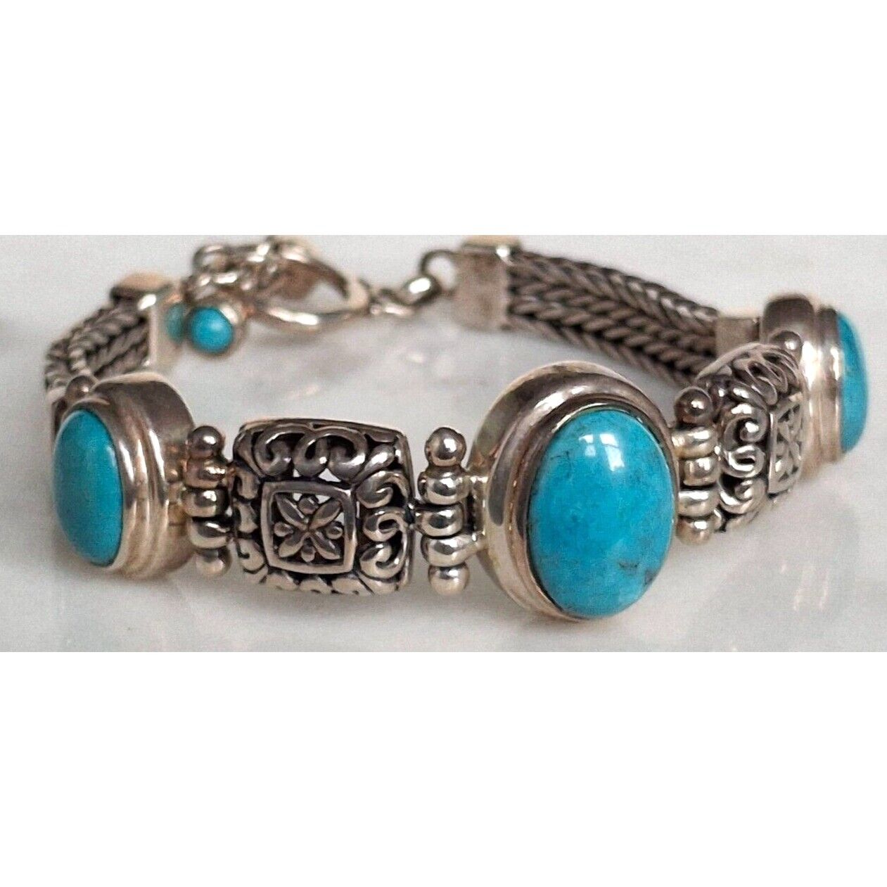 ORNATE 925 STERLING SILVER AND TURQUOISE  BRACELE… - image 1