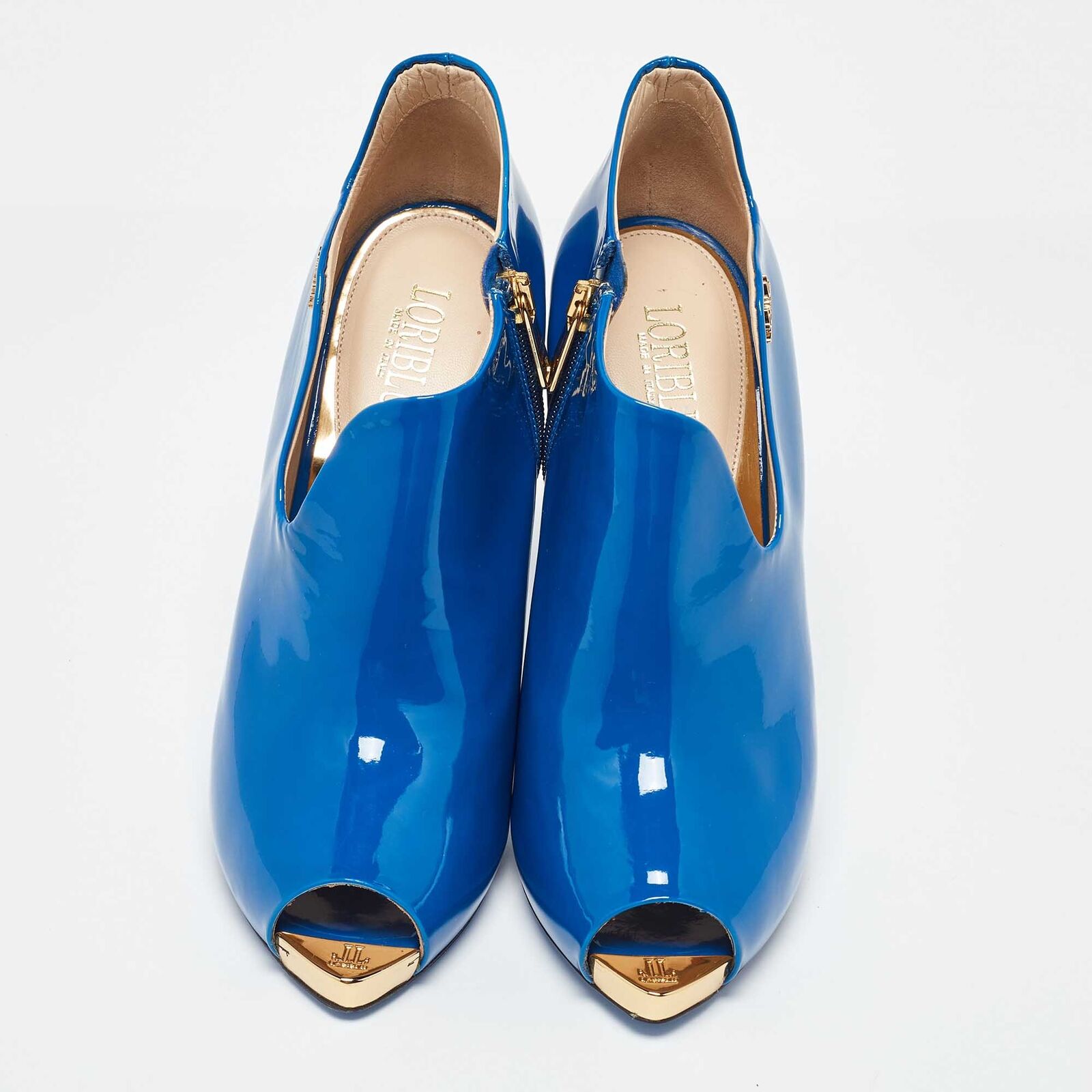 Loriblu Blue Patent Leather Peep Toe Pumps 39 - image 3