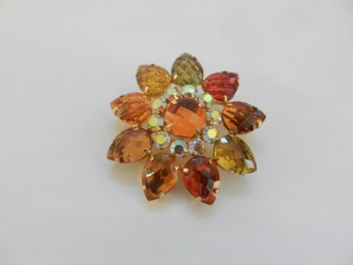 Joan Rivers Autumn Colors AB Flower Brooch Orange… - image 1