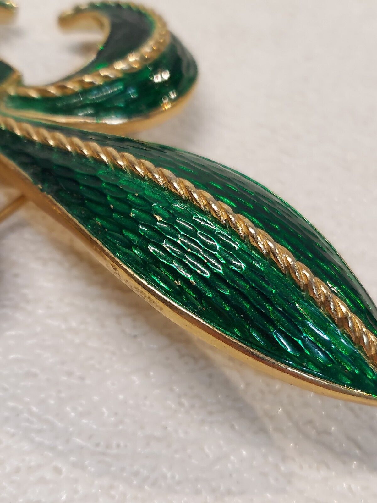 1960's Trifari green snake skin Enamel Fleur de L… - image 9