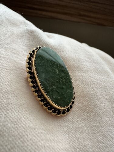 Vintage 1/20 12k GF Oval Moss Green Stone Filigree