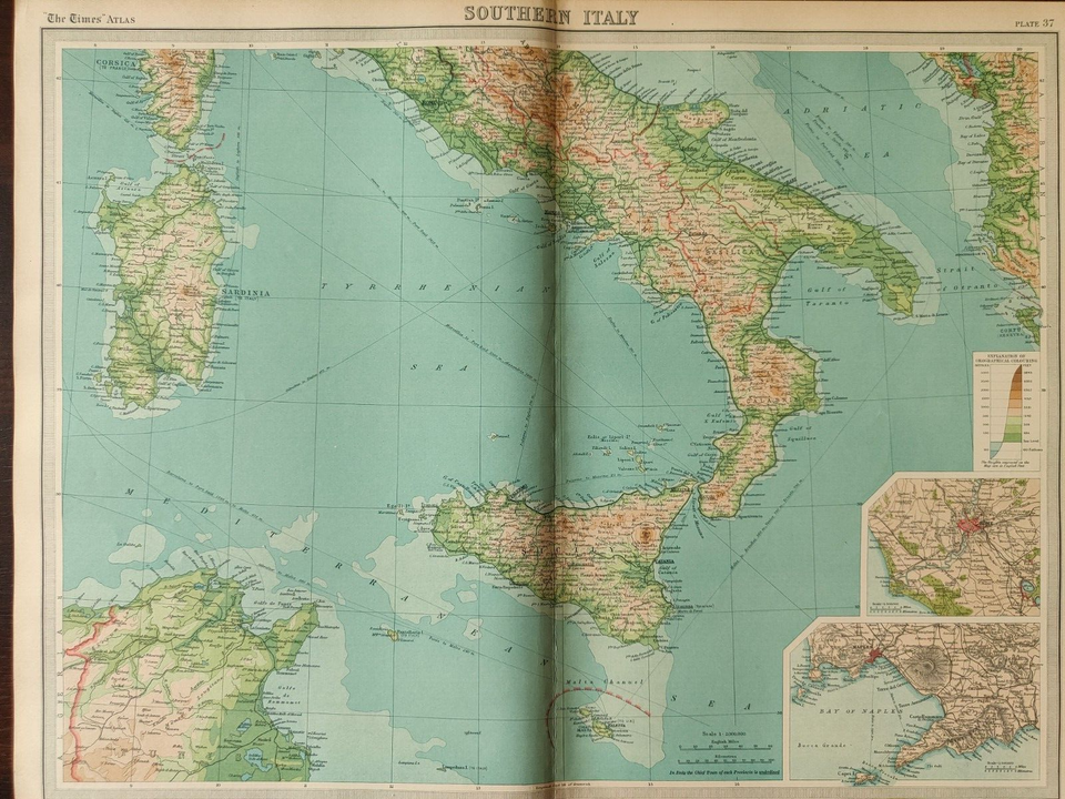 VINTAGE MAP-THE TIMES ATLAS OF THE WORLD-SOUTHERN ITALY-OVERVIEW MAP ...