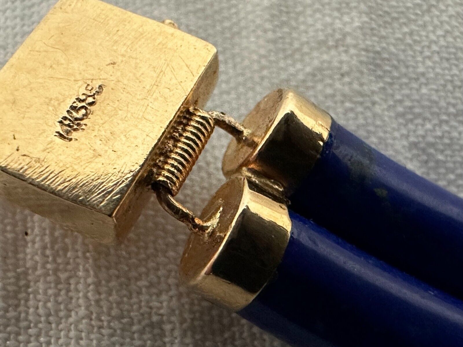 Vintage CHINESE 14K 585 Yellow GOLD & LAPIS Link … - image 7