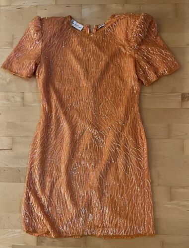 VTG Laurence Kazar Orange Sequin Beaded 100% Silk 