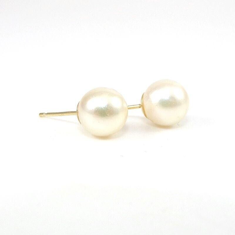 Solid 14K Yellow Gold 7mm White Pearl Post Stud E… - image 1