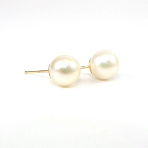 Solid 14K Yellow Gold 7mm White Pearl Post Stud E… - image 1