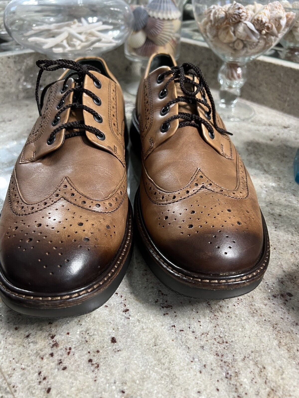 Ecco Tan Brogue Wingtip Oxford Shoes Tan Brown EU… - image 3