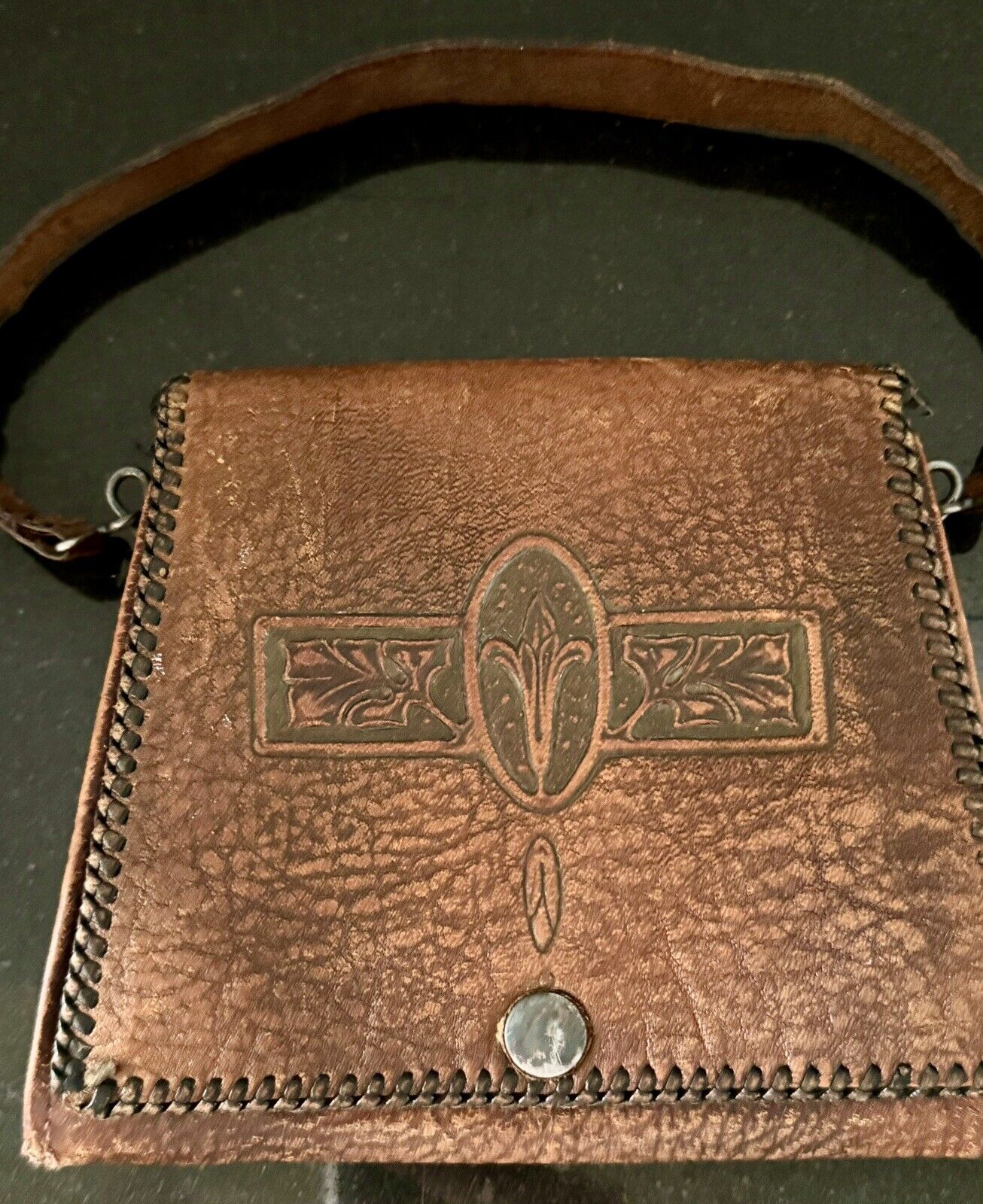 Antique 1920s Small Brown Leather Purse With Tool… - image 21