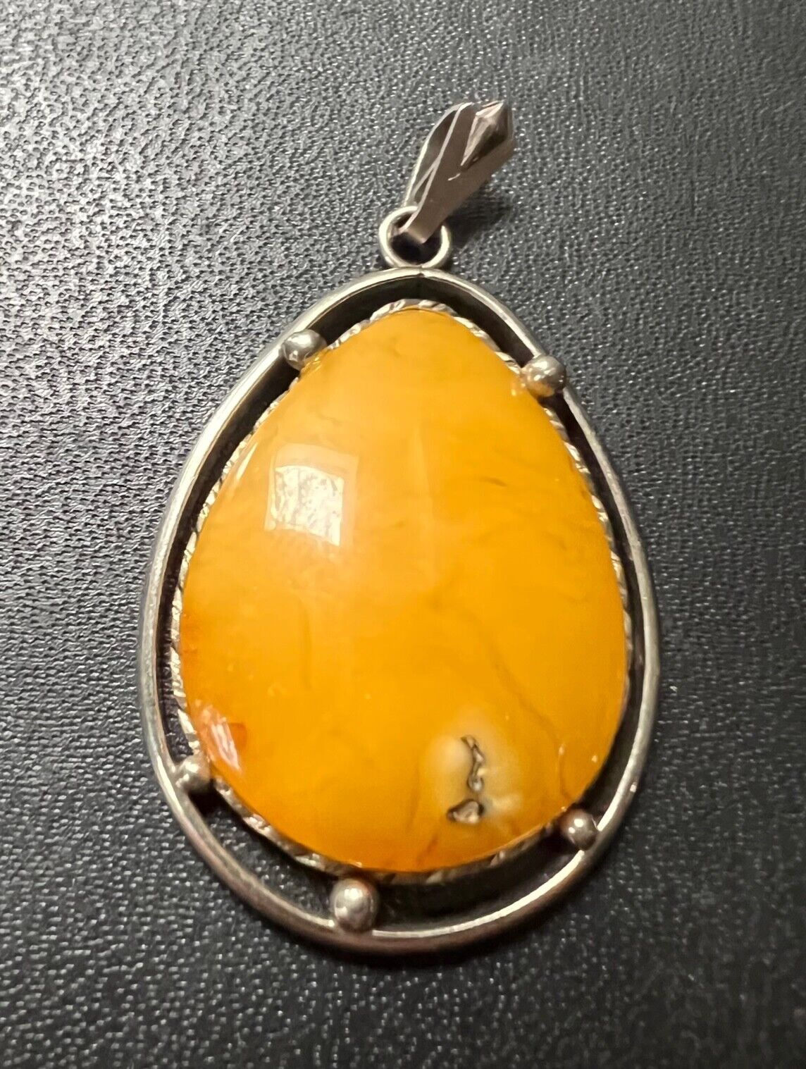 Rare Vintage Yellow Baltic Amber Pendant from Lat… - image 1