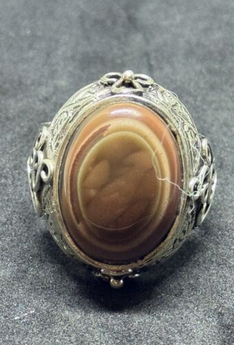 Ancient Agate Stone Solid Silver Old Rare Ring - image 1