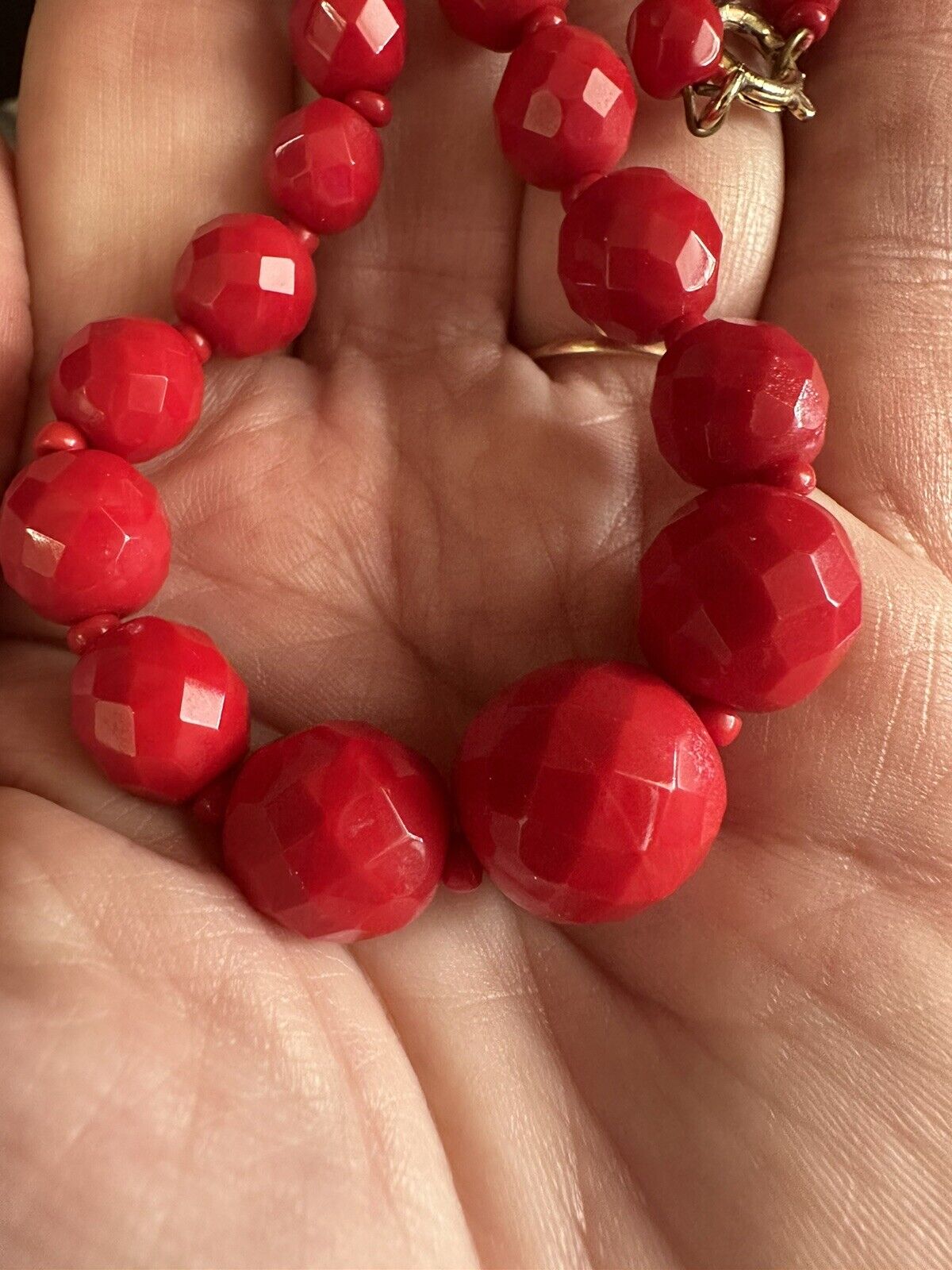 Vintage Red Glass Necklace Art Deco Faceted Beads… - image 5