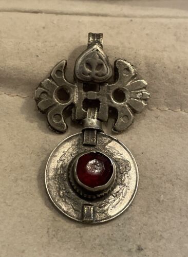 Vintage Tibetan Mandala Coin Pendant Silver Tone