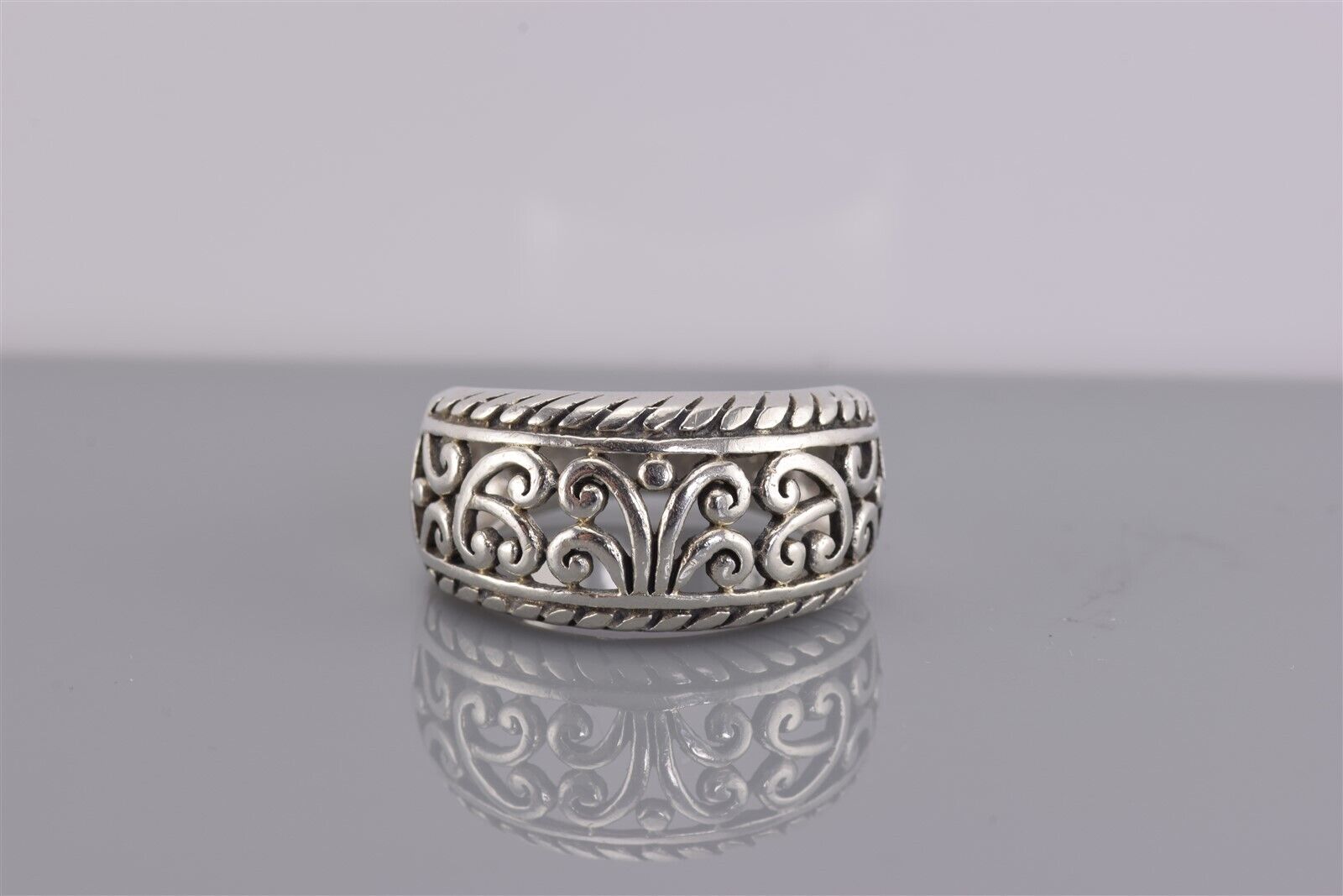 Sterling Silver Coiled Trim Heavily Carved Scroll… - image 1