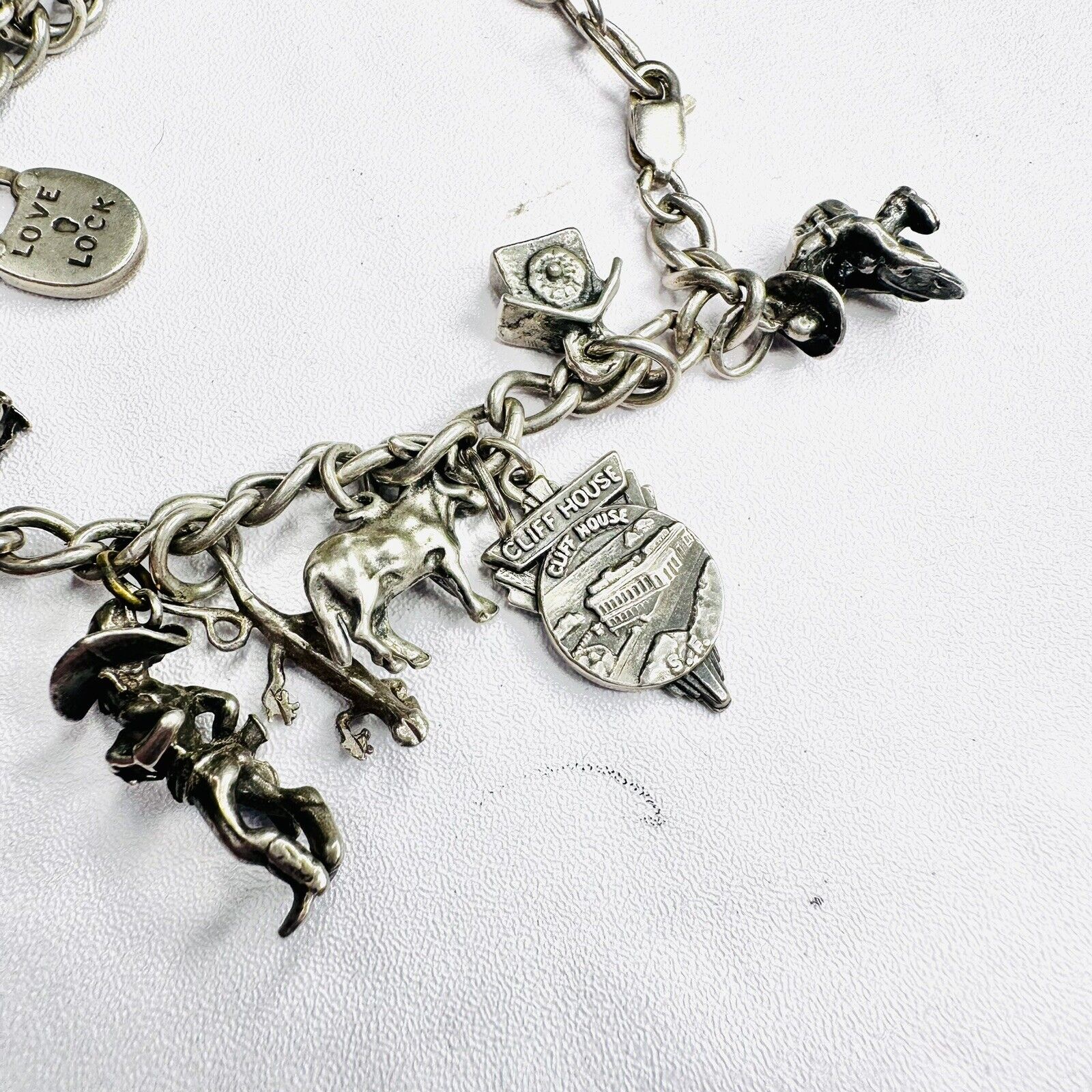 Vintage Sterling Silver Traveler's Charm 7.5" Bra… - image 3