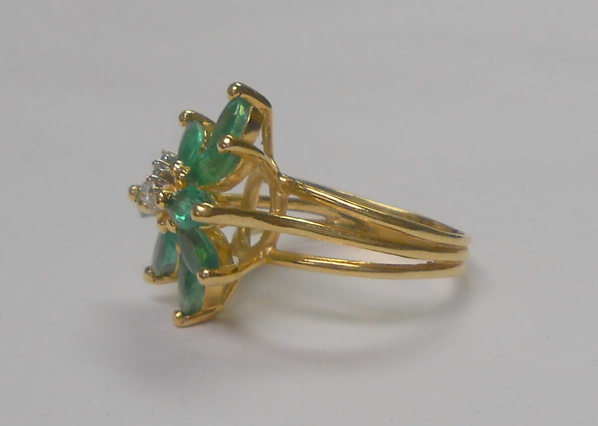 Vintage Emerald & Diamond 585 14K Yellow Gold Lad… - image 5