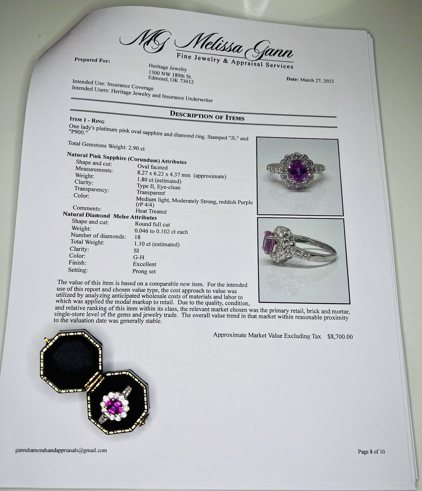 Vintage Platinum Natural Pink Sapphire Diamond Ha… - image 8