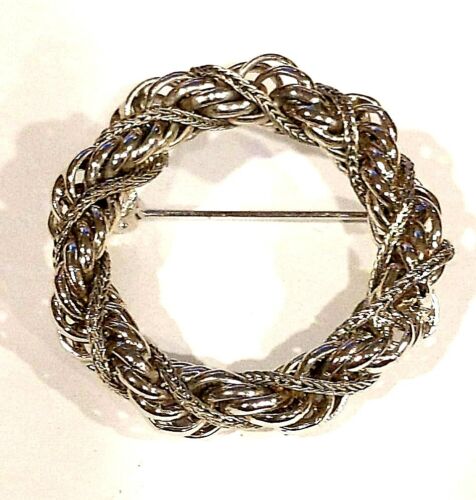 Antique Vintage Large Silver Tone Wreath Woven Cir