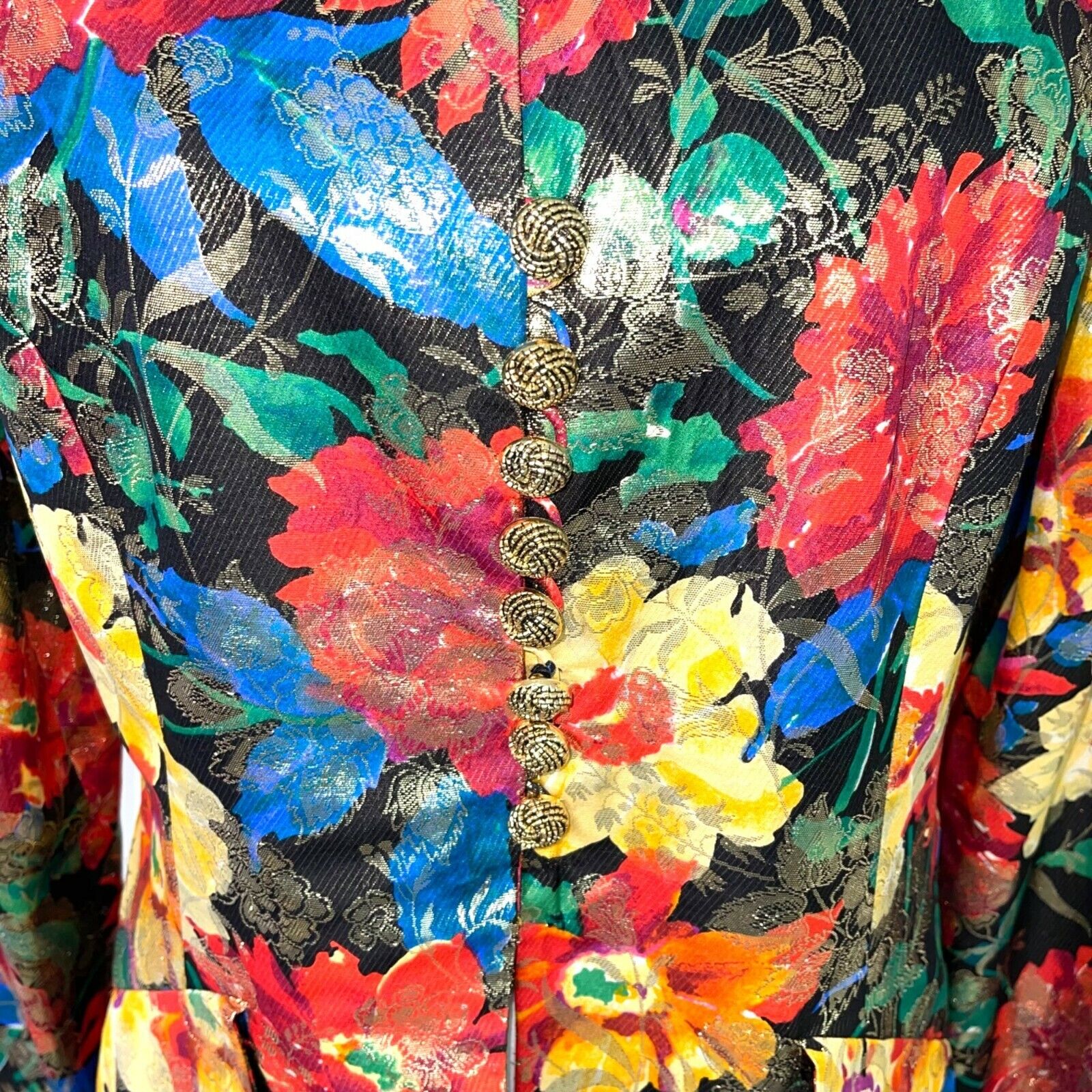 Vintage Custom Made Blazer Womens Silk Floral Met… - image 8