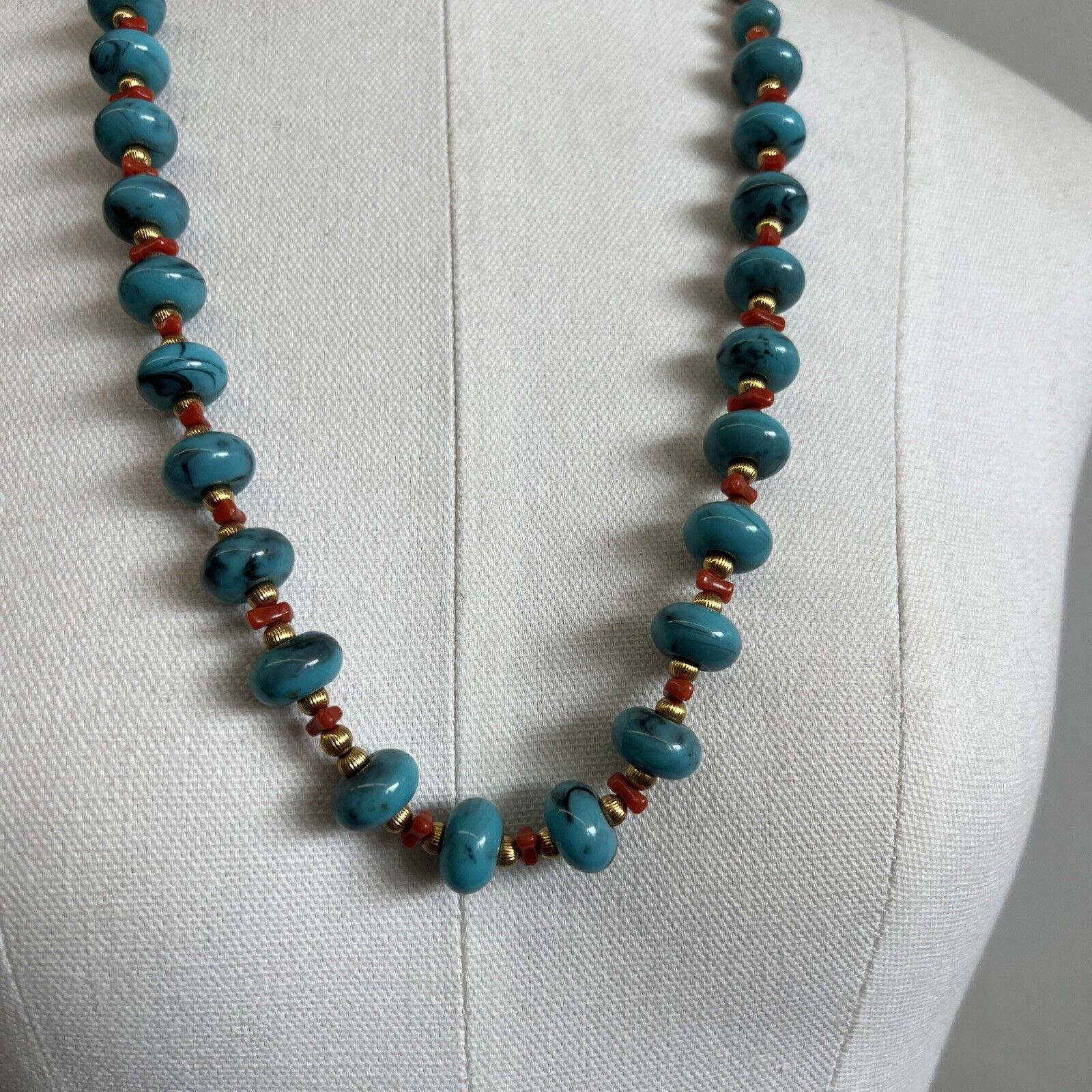 Vintage Signed MONET Faux Turquoise & Coral Gold … - image 3