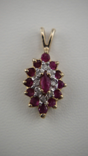 10K YELLOW GOLD RUBY&DIAMOND PENDANT ESTATE