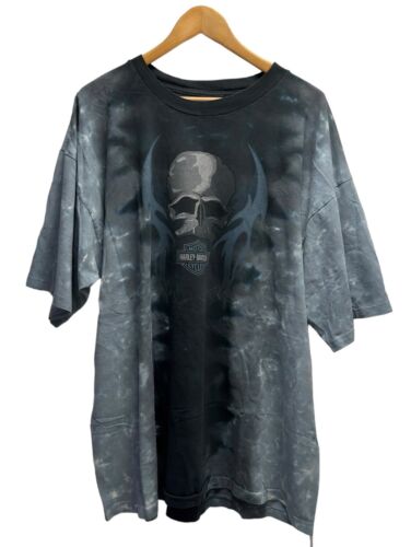 Harley Davidson Vtg Mens 2XL Tie-Dye Skull Shirt … - image 1