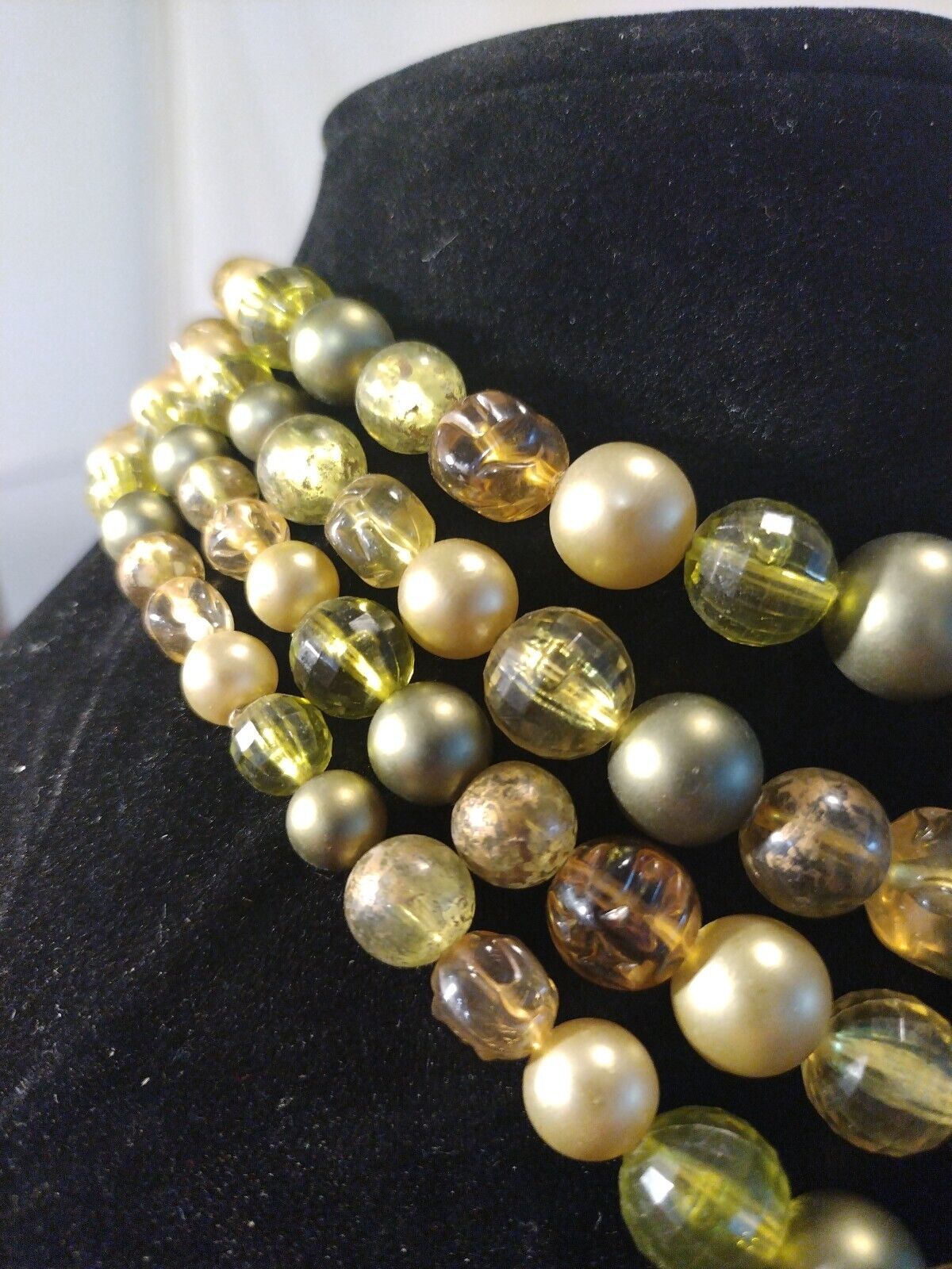 Vtg  Faux Sage Green Pearls, Four Layered Graduat… - image 7