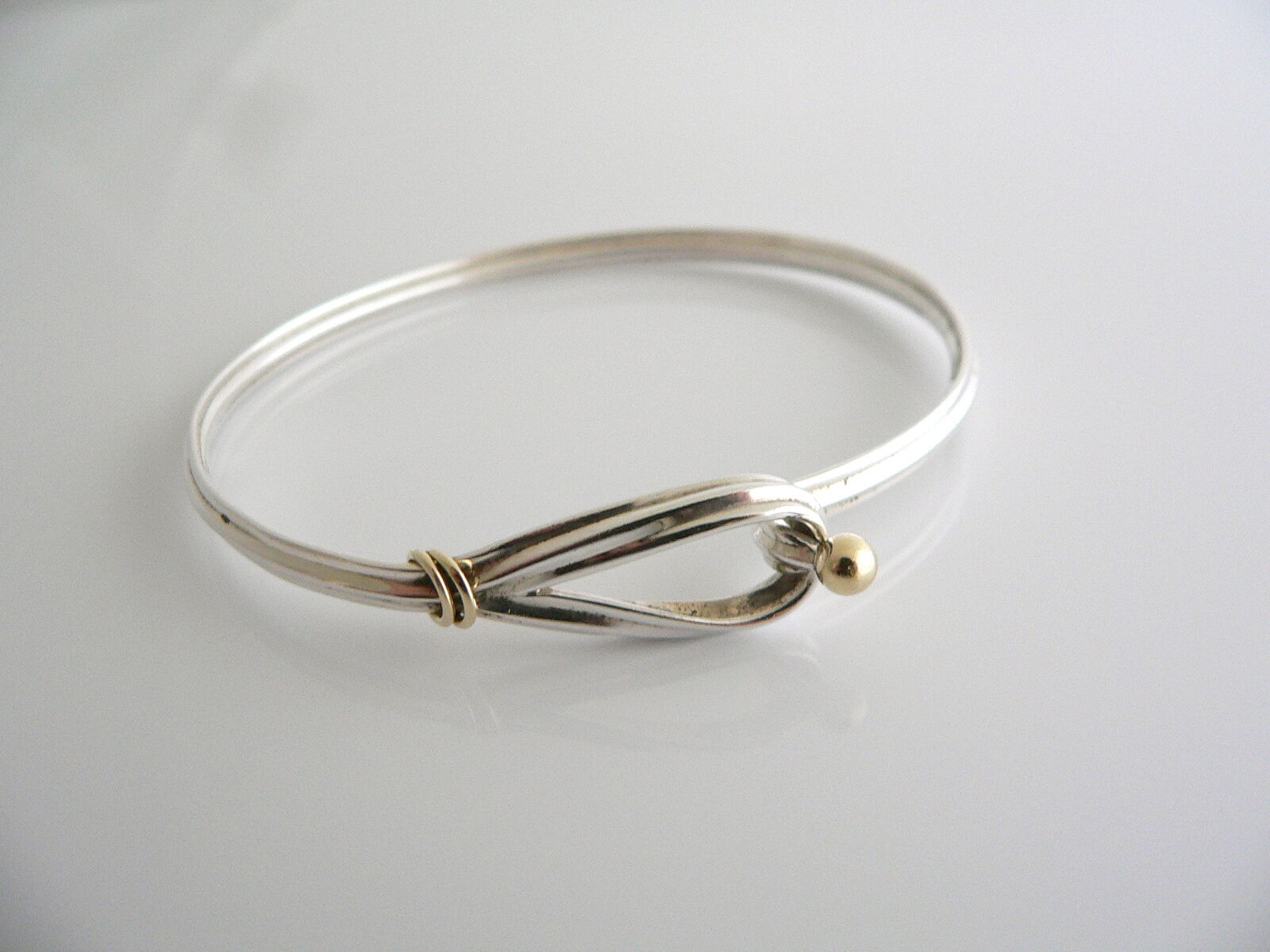 Tiffany & Co Hook & Eye Bangle Silver 18K Gold Lo… - image 1