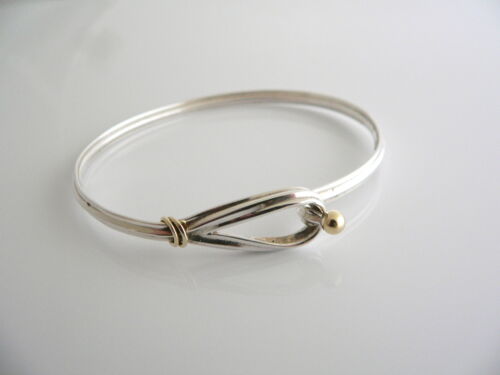 Tiffany & Co Hook & Eye Bangle Silver 18K Gold Lo… - image 1