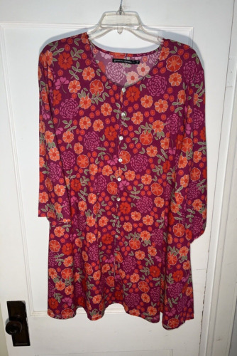 GUDRUN SJODEN 100% COTTON FLORAL PRINT BUTTON tun… - image 1