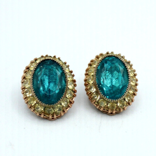 Vintage Weiss Aqua Blue Glass Clip on Earrings w/… - image 1