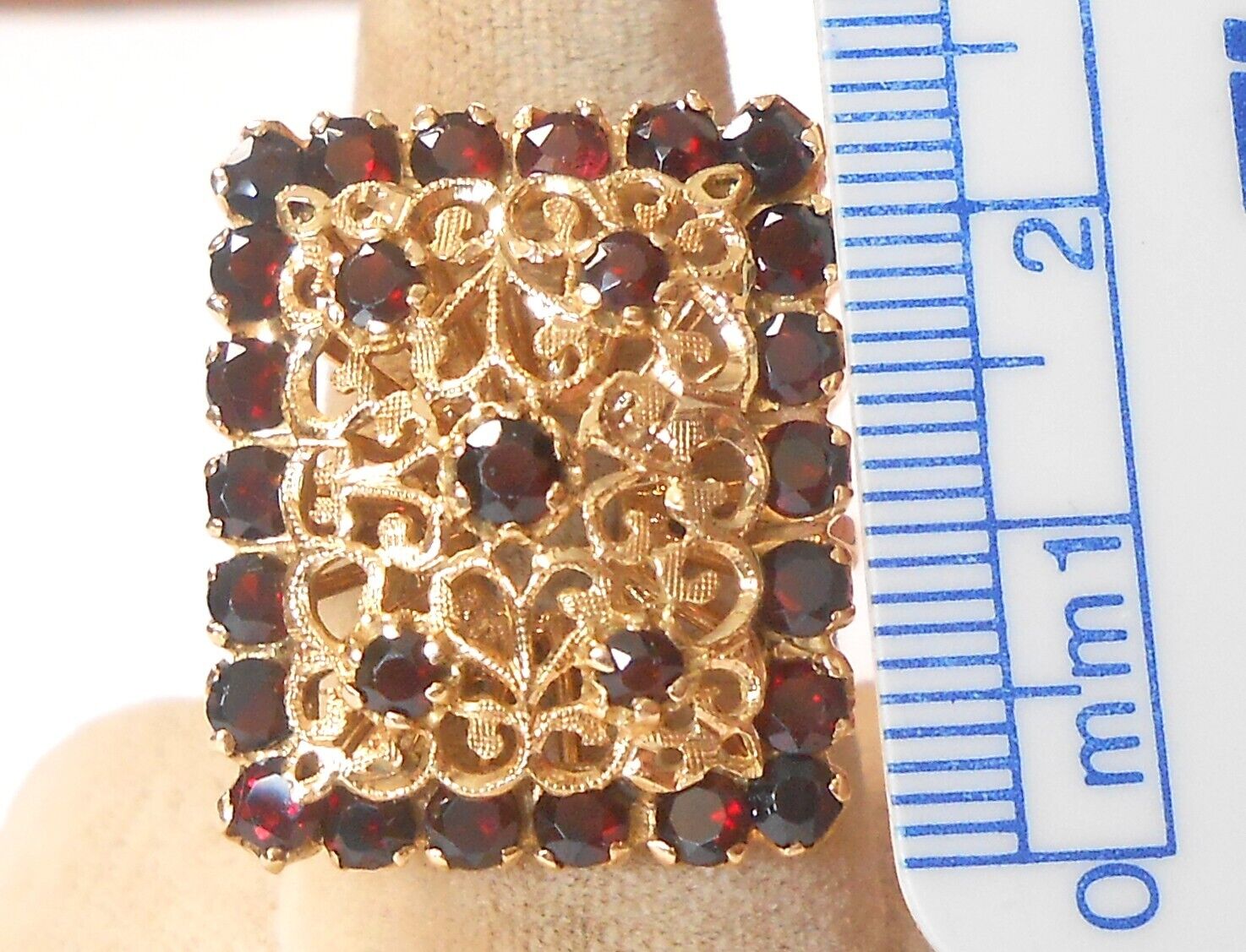 Italian Multi Garnet Ornate Filigree 750 18K Yell… - image 2