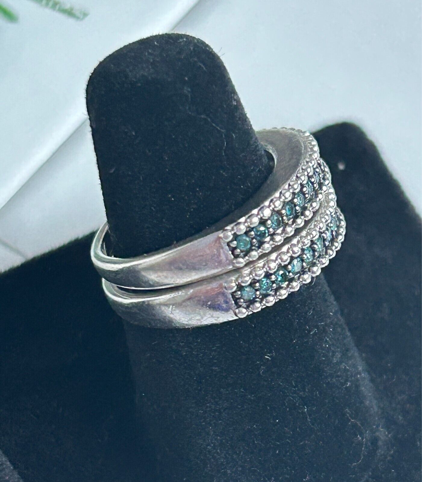 925 Sterling Silver Blue Diamond Stackable Bands … - image 2