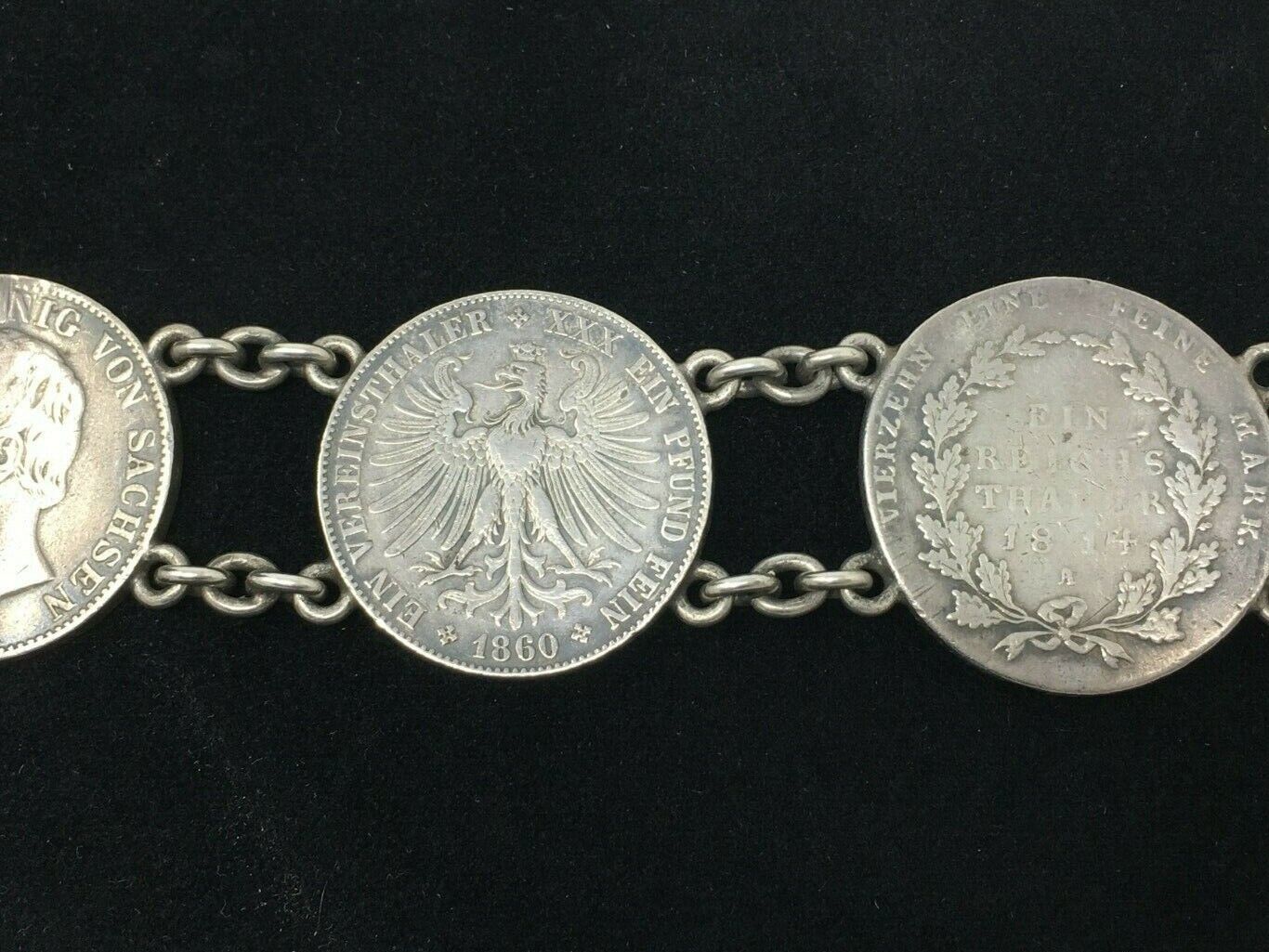 Antique Silver German States Thaler Coin Bracelet - image 11