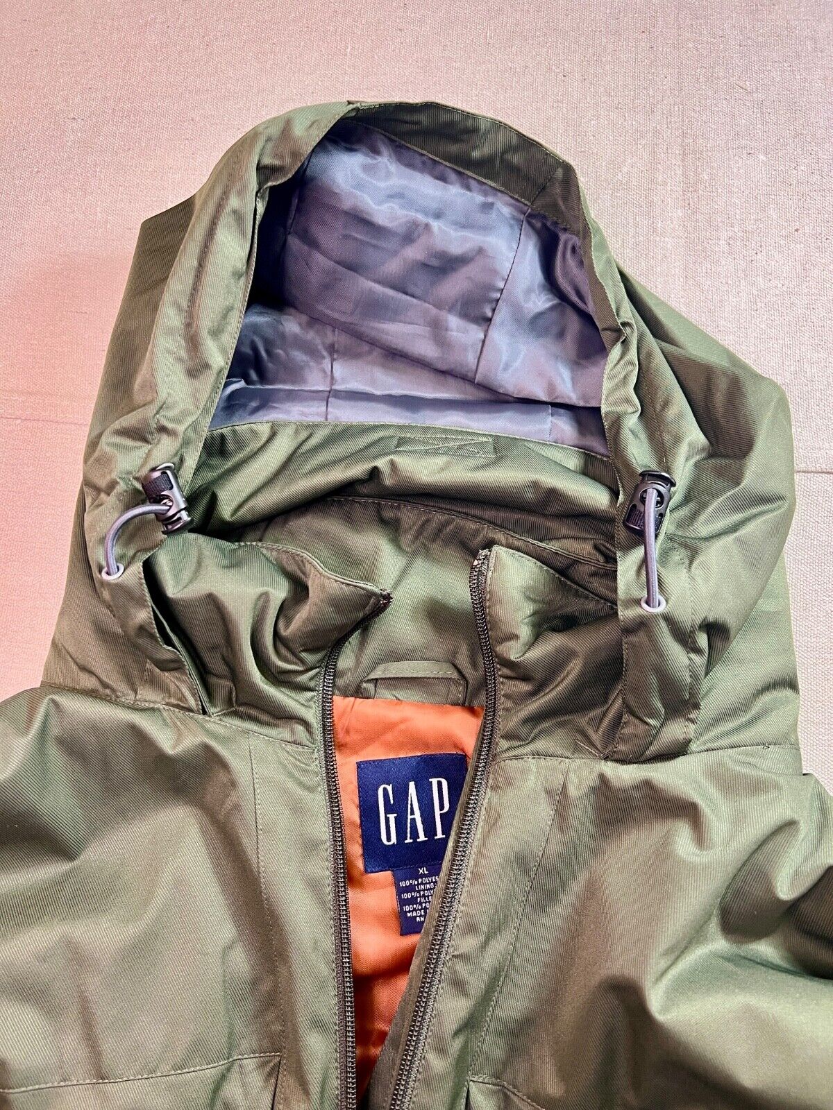 Y2K GAP Parka Jacket Hood in Collar Lined Olive G… - image 3